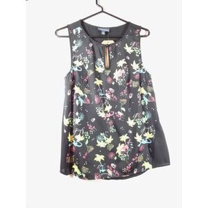 ModCloth Sleeveless Blouse Womens Small Black Floral Keyhole Retro Indie Top